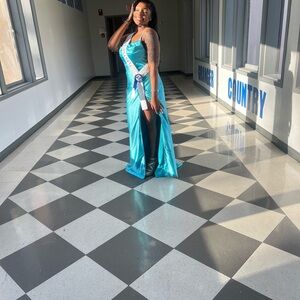 Elegant Blue Slit Prom Dress